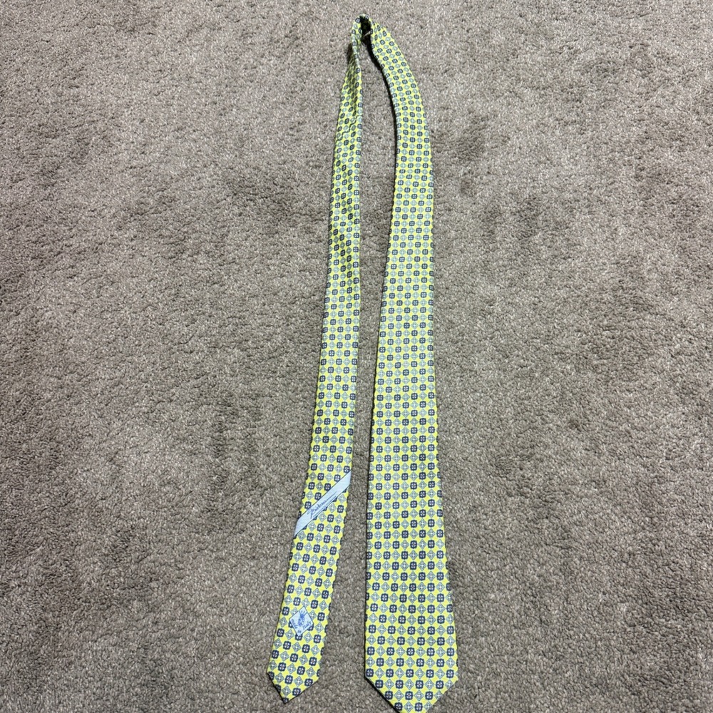 Bidermann Signature Collection Silk Tie Lime Green Blue Floral Medallion Italy
